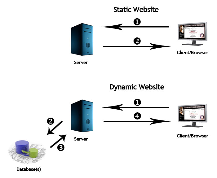 Static vs. Dynamic Sites illustrated