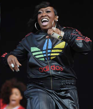 Missy Elliott on stage with microphone